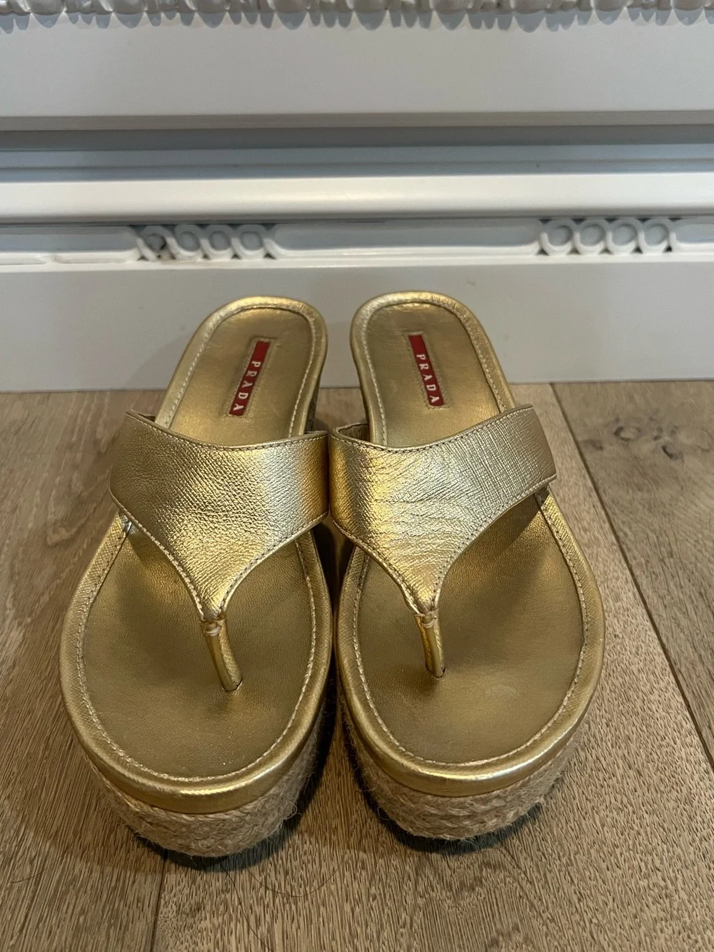 Prada Sport Gold Espadrille Sandals
